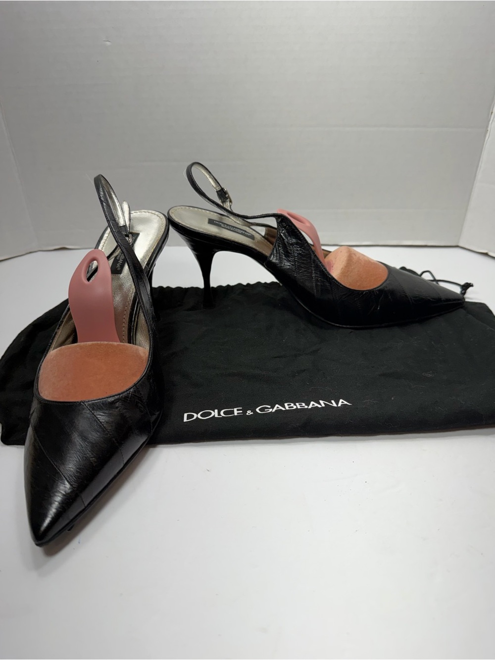 Dolce & Gabbana Black Leather Pointed Slingback Heels size 40(9.5US)